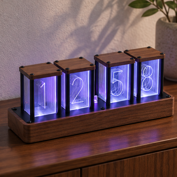 Royeva Vintage Nixie Tube Digital Clock With Wifi Sync-Wood LED Display