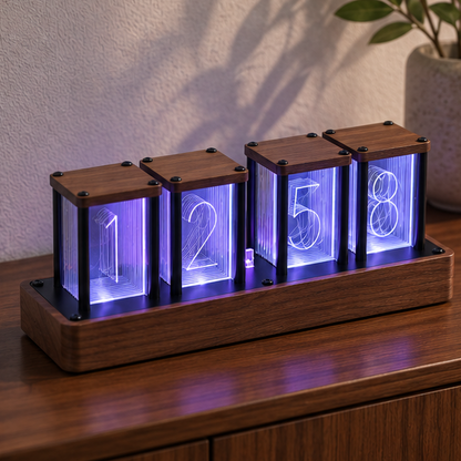 Royeva Vintage Nixie Tube Digital Clock With Wifi Sync-Wood LED Display