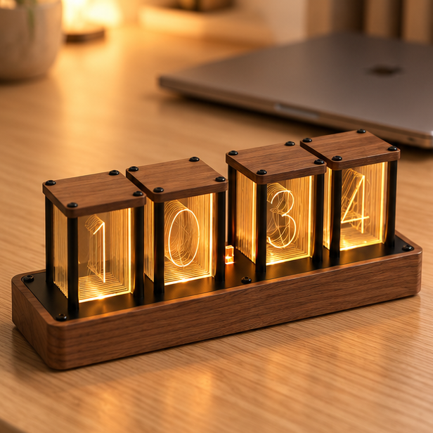 Royeva Vintage Nixie Tube Digital Clock With Wifi Sync-Wood LED Display