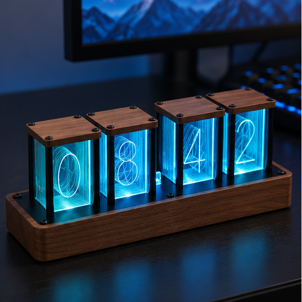 Royeva Vintage Nixie Tube Digital Clock With Wifi Sync-Wood LED Display