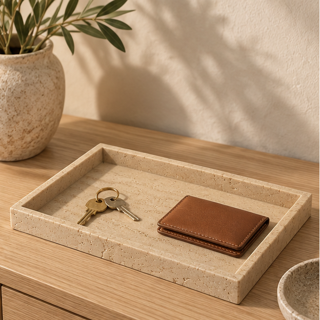 Royeva Sandstone Decorative Tray-Minimalist Bathroom Vanity Accent