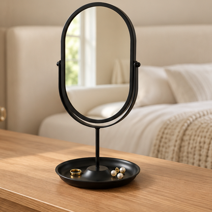 Royelle 360 Degree Rotating Oval Makeup Vanity Mirror with Metal Desktop Stand
