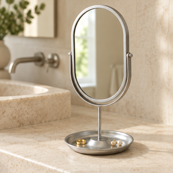 Royelle 360 Degree Rotating Oval Makeup Vanity Mirror with Metal Desktop Stand