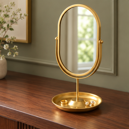 Royelle 360 Degree Rotating Oval Makeup Vanity Mirror with Metal Desktop Stand