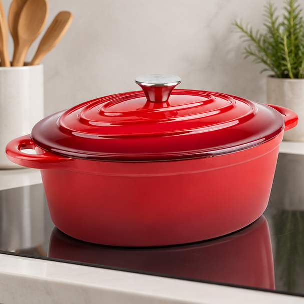Novara Enamel Cast Iron Roasting Pan with Lid - Versatile 2-in-1 Design