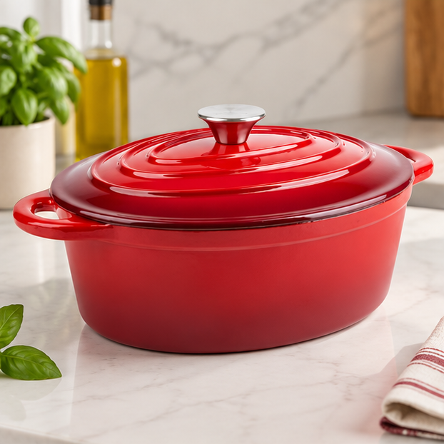 Novara Enamel Cast Iron Roasting Pan with Lid - Versatile 2-in-1 Design