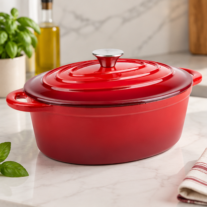 Novara Enamel Cast Iron Roasting Pan with Lid - Versatile 2-in-1 Design