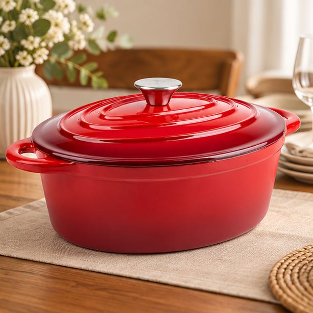 Novara Enamel Cast Iron Roasting Pan with Lid - Versatile 2-in-1 Design