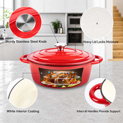 Novara Enamel Cast Iron Roasting Pan with Lid - Versatile 2-in-1 Design