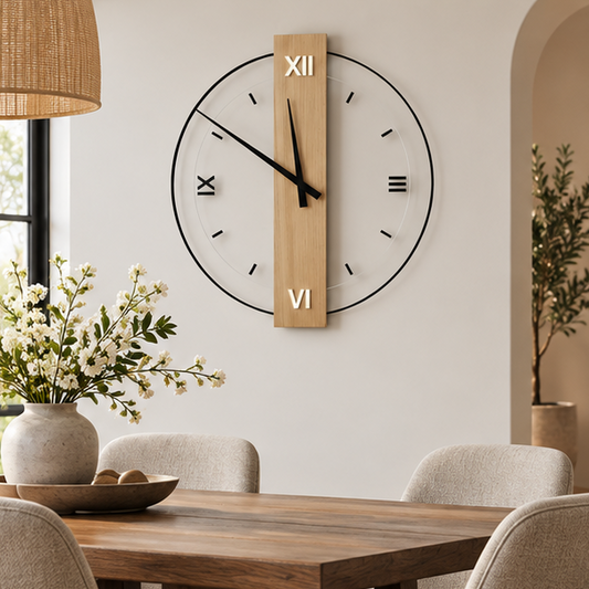 Royeva Large Silent Wooden Wall Clock-Modern Minimalist Design