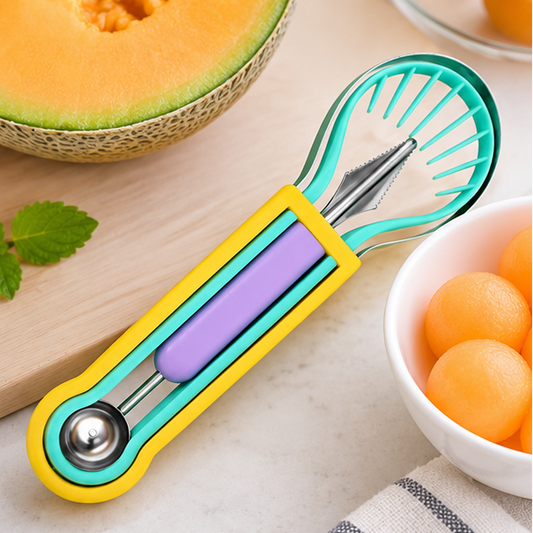 Royelle 3-in-1 Melon Baller Scoop Set-Stainless Steel Fruit Carving Knife