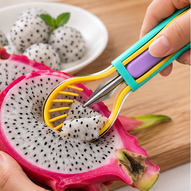 Royelle 3-in-1 Melon Baller Scoop Set-Stainless Steel Fruit Carving Knife