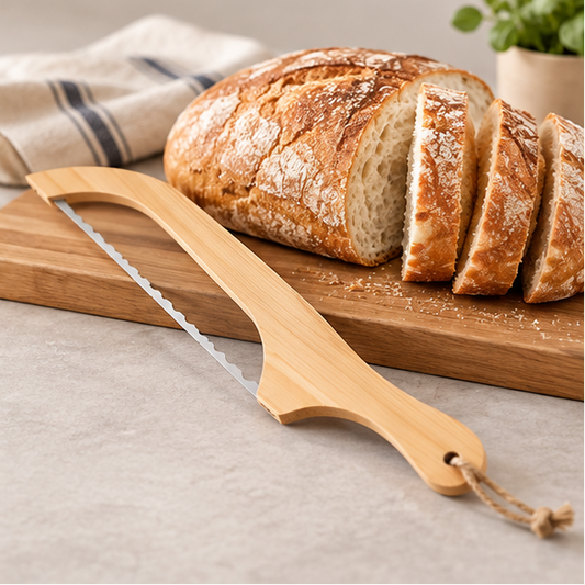 Royelle Wooden Bow Bread Knife-Serrated Sourdough Cutter