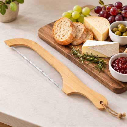 Royelle Wooden Bow Bread Knife-Serrated Sourdough Cutter