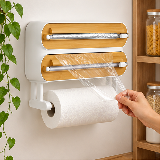 Royeva Bamboo Magnetic Wrap Dispenser And Foil Holder With Cutter