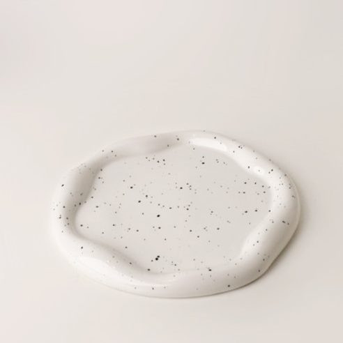 Chrome Plated Ceramic Tray and Dish for Snacks and Trinkets – White with Black Dots and Silver 4
