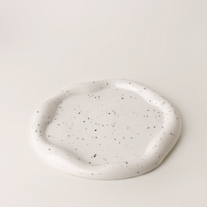 Chrome Plated Ceramic Tray and Dish for Snacks and Trinkets – White with Black Dots and Silver 4