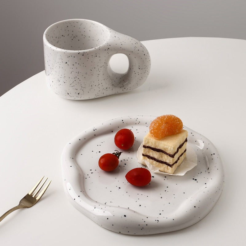 Chrome Plated Ceramic Tray and Dish for Snacks and Trinkets – White with Black Dots and Silver 6