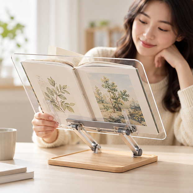 Royeva Adjustable Acrylic Reading Stand-Clear Book Holder For Studying And Cookbooks