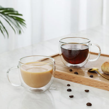 Royora Double Wall Borosilicate Glass Mugs Set of 4, 300ml Thermal Insulated Cups