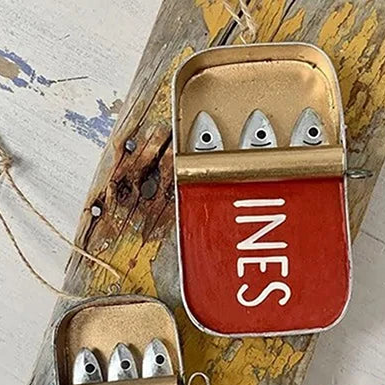 Novara Vintage Sardine Can Ornament - Coastal Ocean Fish Home & Kitchen Decor