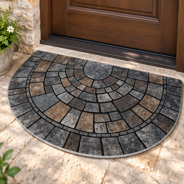 Royeva Half Circle Cobblestone Print Non Slip Door Mat For Entryway