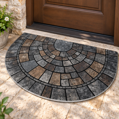 Royeva Half Circle Cobblestone Print Non Slip Door Mat For Entryway