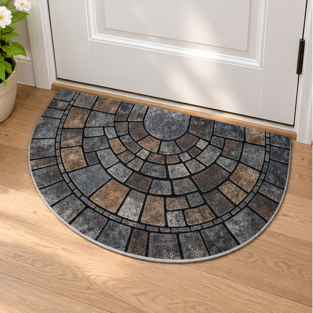 Royeva Half Circle Cobblestone Print Non Slip Door Mat For Entryway