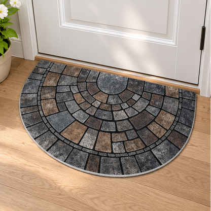 Royeva Half Circle Cobblestone Print Non Slip Door Mat For Entryway