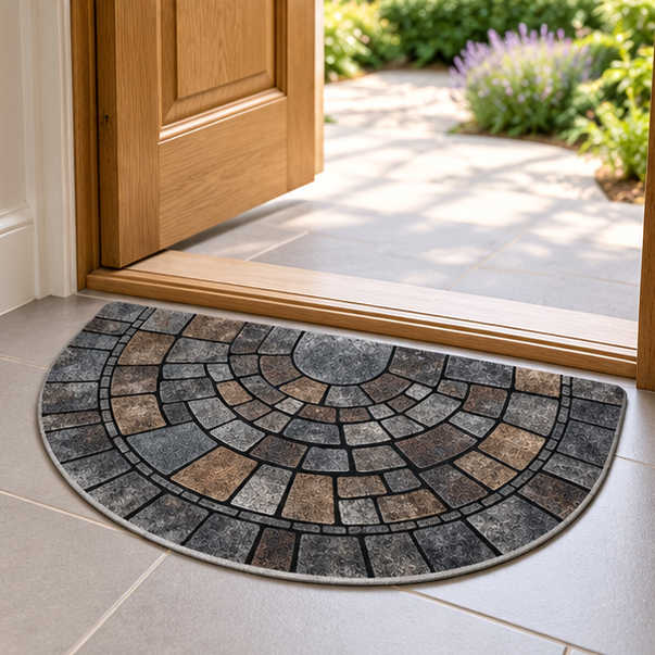 Royeva Half Circle Cobblestone Print Non Slip Door Mat For Entryway