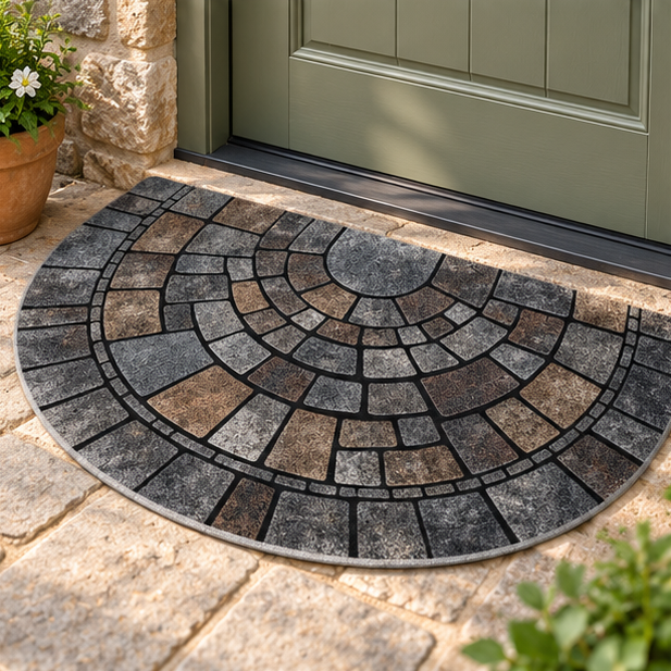 Royeva Half Circle Cobblestone Print Non Slip Door Mat For Entryway