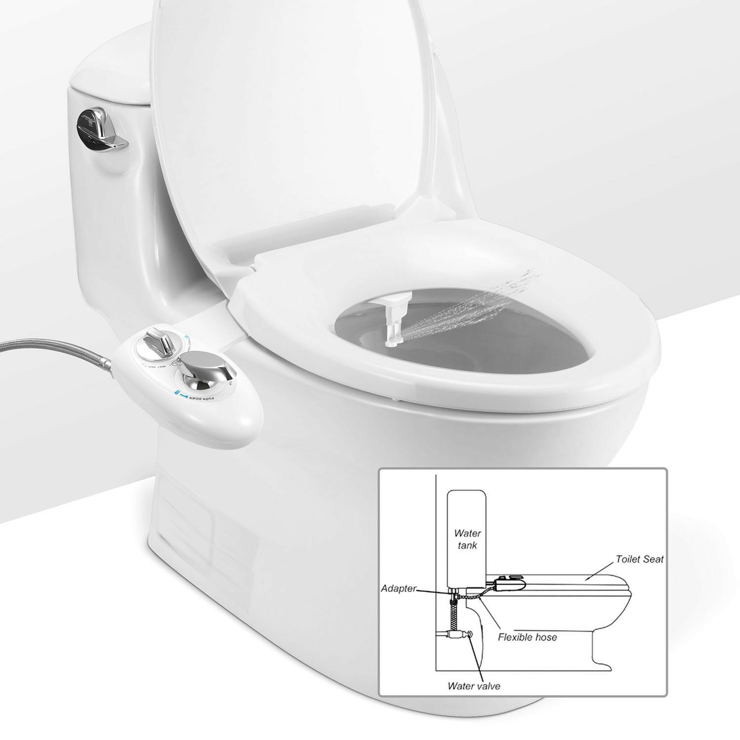 Cold Water Bidet Attachment | Dual Nozzle | Self-Cleaning | Fits Standard Toilets | White 1