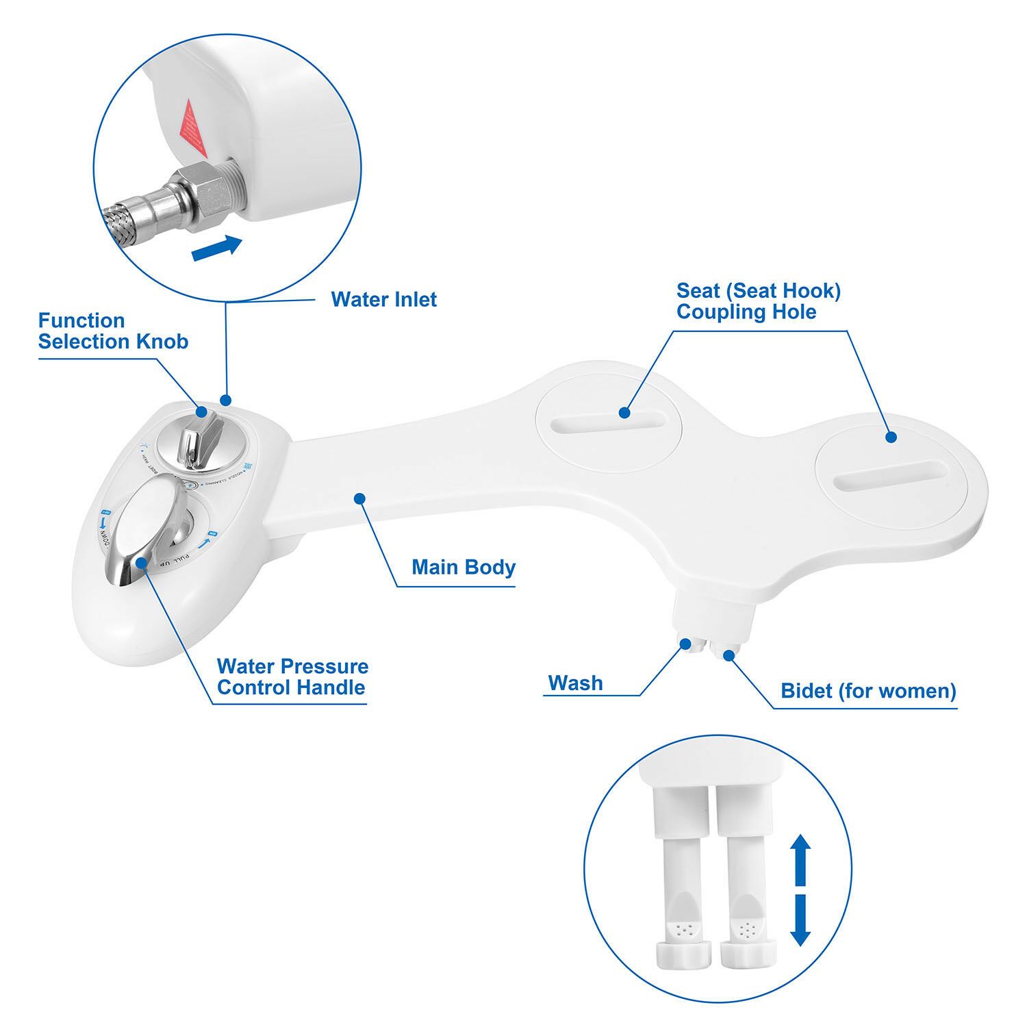 Cold Water Bidet Attachment | Dual Nozzle | Self-Cleaning | Fits Standard Toilets | White 5