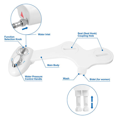 Cold Water Bidet Attachment | Dual Nozzle | Self-Cleaning | Fits Standard Toilets | White 5