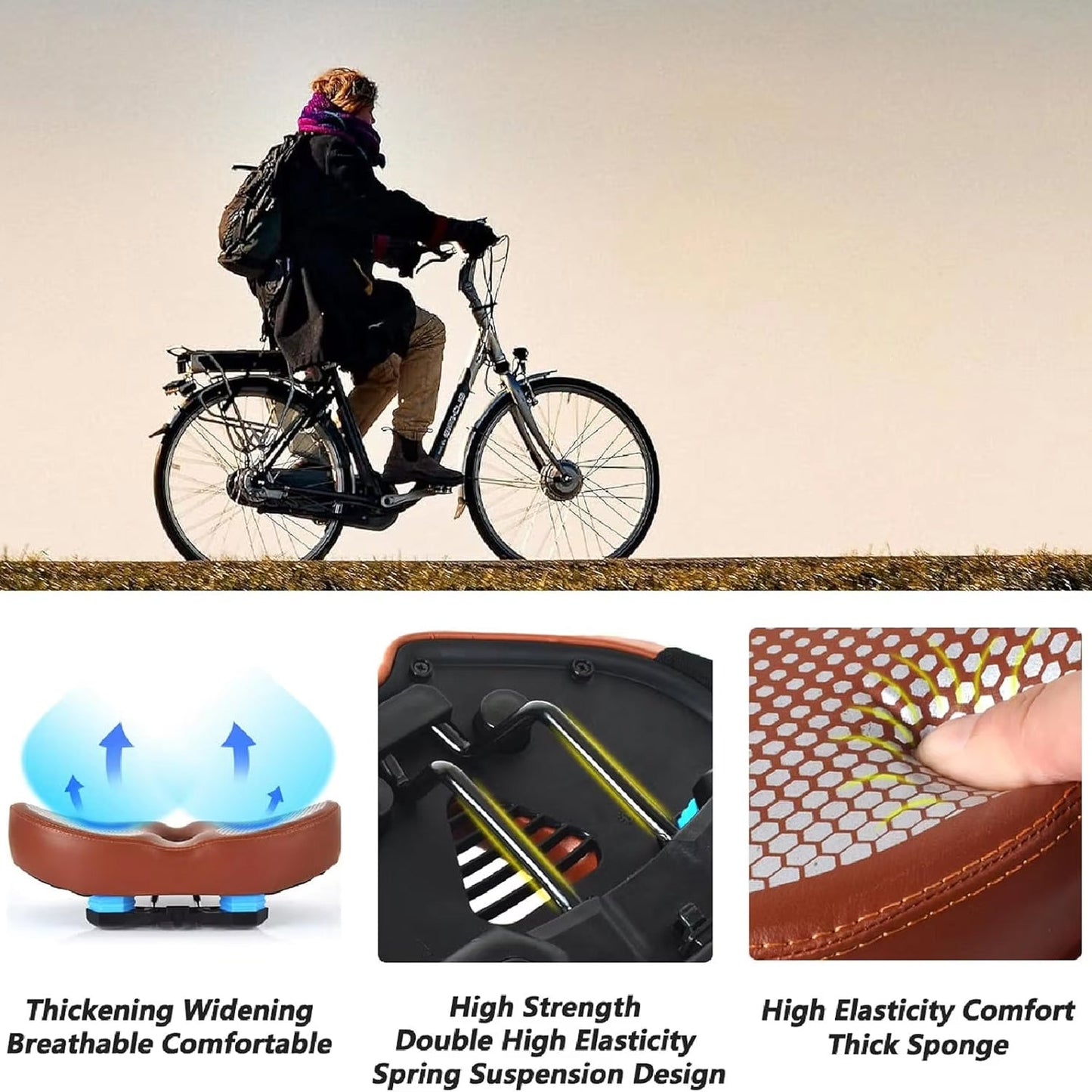 Comfortable Bike Seat | Oversized Noseless Design with Shock Absorption | Pain-Free Cycling for Long Rides 5