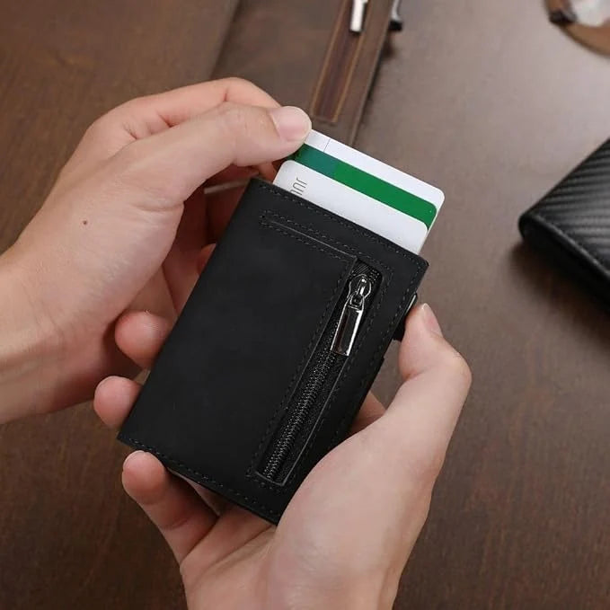 Compact Wallet with RFID Protection Genuine Leather and Aluminum | Sansoti 3