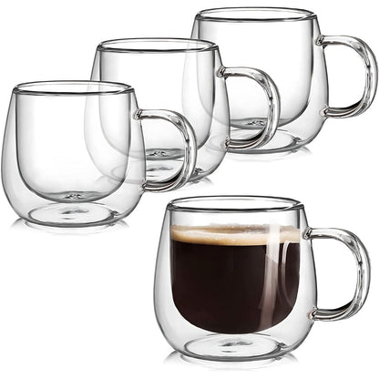 Double Wall Glass Coffee Mugs | Set of 4 | 300ml | Borosilicate | Thermal Insulation | Dishwasher Safe 0