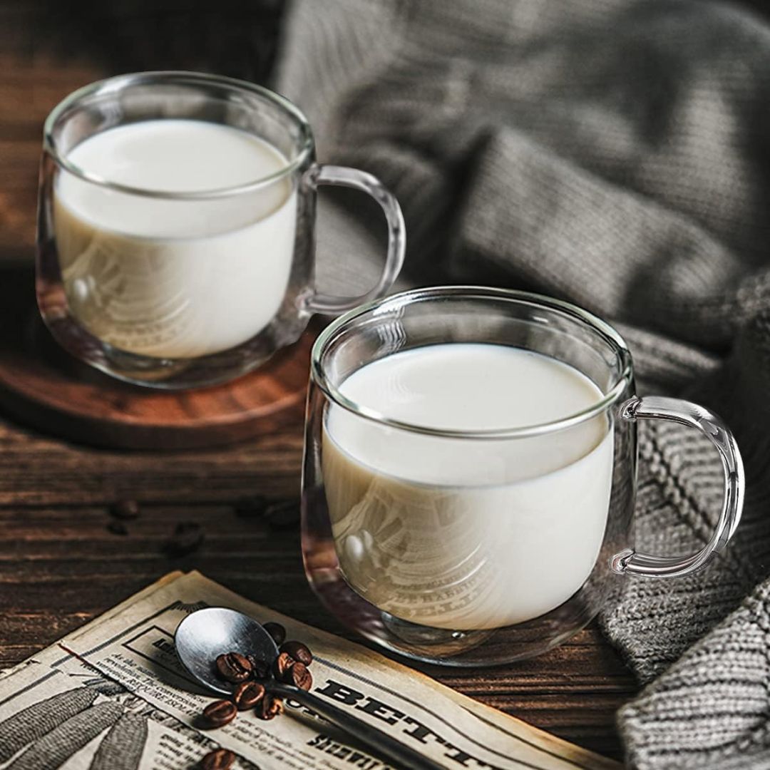 Double Wall Glass Coffee Mugs | Set of 4 | 300ml | Borosilicate | Thermal Insulation | Dishwasher Safe 3