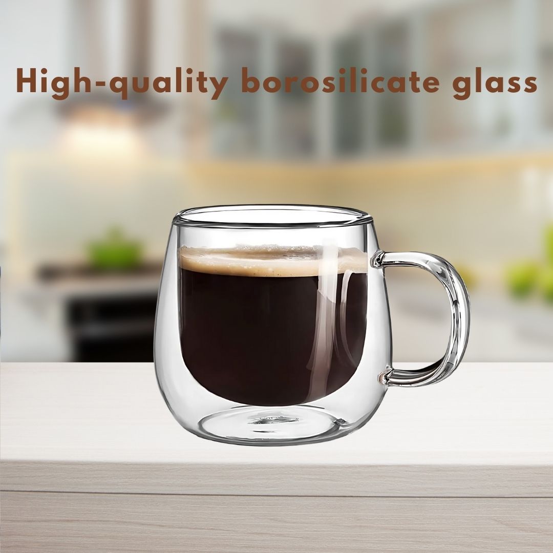 Double Wall Glass Coffee Mugs | Set of 4 | 300ml | Borosilicate | Thermal Insulation | Dishwasher Safe 5