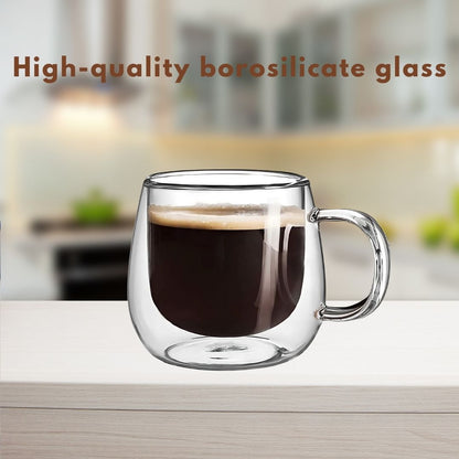 Double Wall Glass Coffee Mugs | Set of 4 | 300ml | Borosilicate | Thermal Insulation | Dishwasher Safe 5