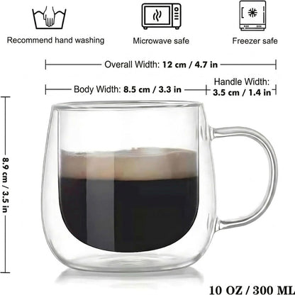 Double Wall Glass Coffee Mugs | Set of 4 | 300ml | Borosilicate | Thermal Insulation | Dishwasher Safe 7