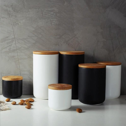 Eco-Friendly Ceramic Containers with Bamboo Lids – Modern Storage Jars for Kitchen and Home Decor 0