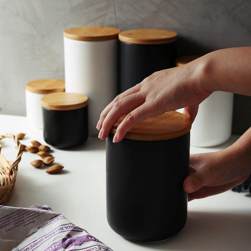 Eco-Friendly Ceramic Containers with Bamboo Lids – Modern Storage Jars for Kitchen and Home Decor 1