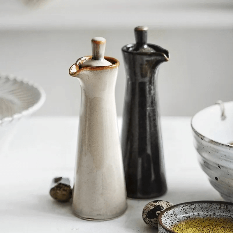 Elara Haus Artisanal Run Glaze Ceramic Oil & Vinegar Dispenser 2