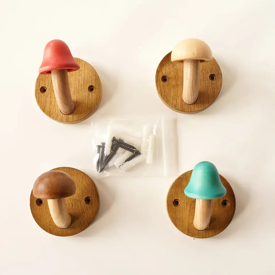 Elara Haus Artisanal Timber Mushroom Wall Hook Set 3