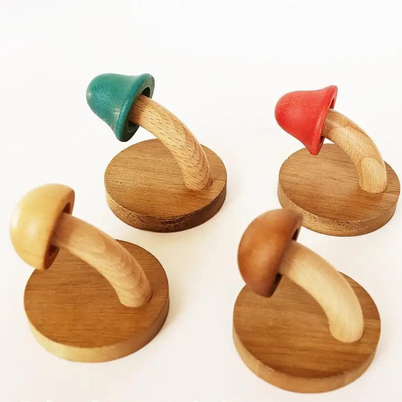 Elara Haus Artisanal Timber Mushroom Wall Hook Set 4