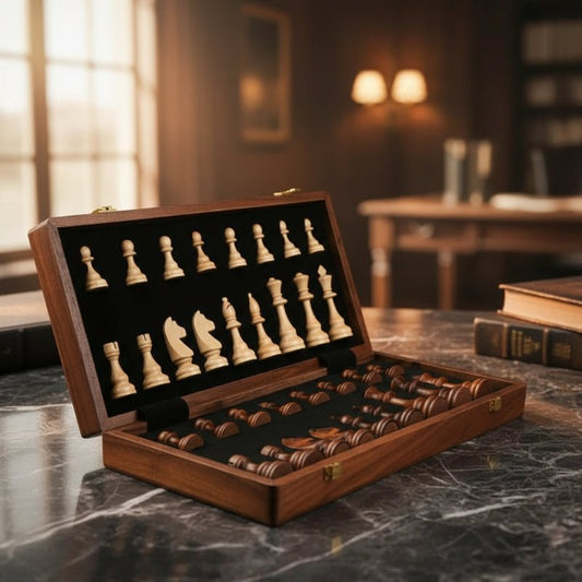 Elegant Wooden Chess Set with Folding Board | Premium Craftsmanship for Timeless Gameplay 0