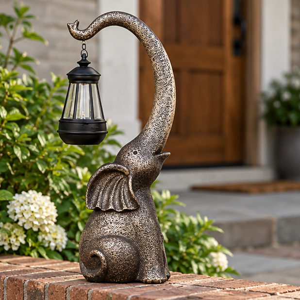 Royeva Solar Elephant Garden Statue Light-Outdoor LED Lantern Decor