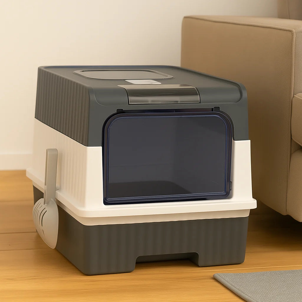 Enclosed Cat Litter Box – Hooded Litter Tray with Scoop 8