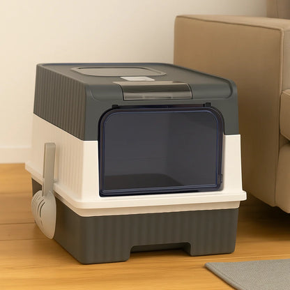 Enclosed Cat Litter Box – Hooded Litter Tray with Scoop 8